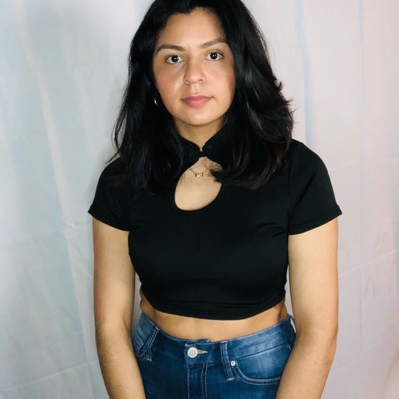 Black Peek-a-boo Crop Top - Picture 2 of 3